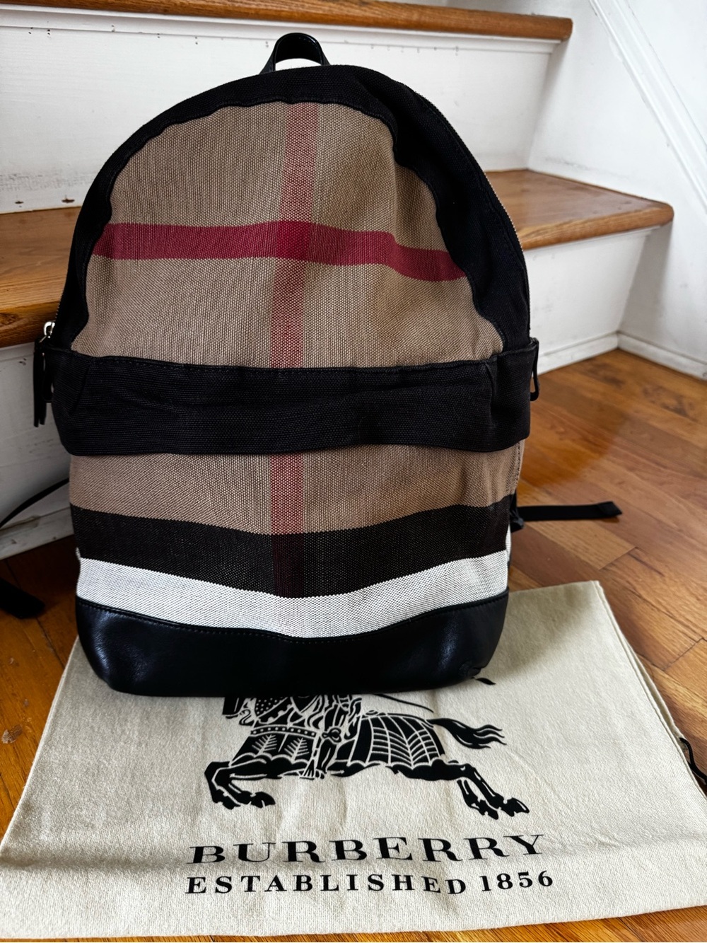 Burberry Black, Tan & Red Canvas Check Backpack
